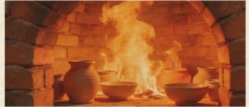 Pots glowing inside a kiln